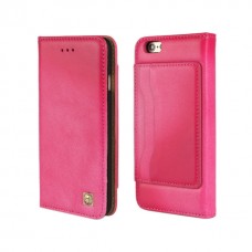 iPhone 6 6s Plus 5.5 - Genuine Soft Sheep Leather Card Slots Stand Flip Protective Phone Cover Case - Rose Pink